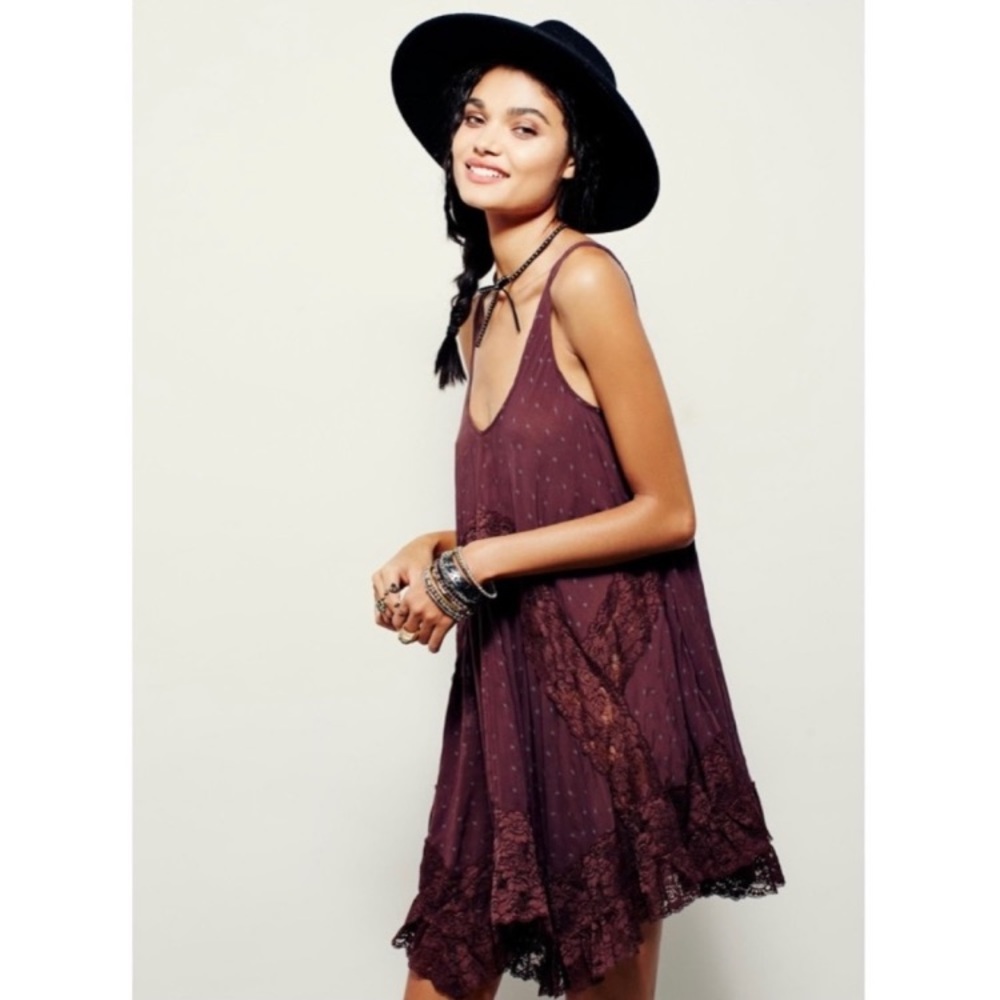 Intimately Free People She Swing Slip dress maroon printed size XS bohemian